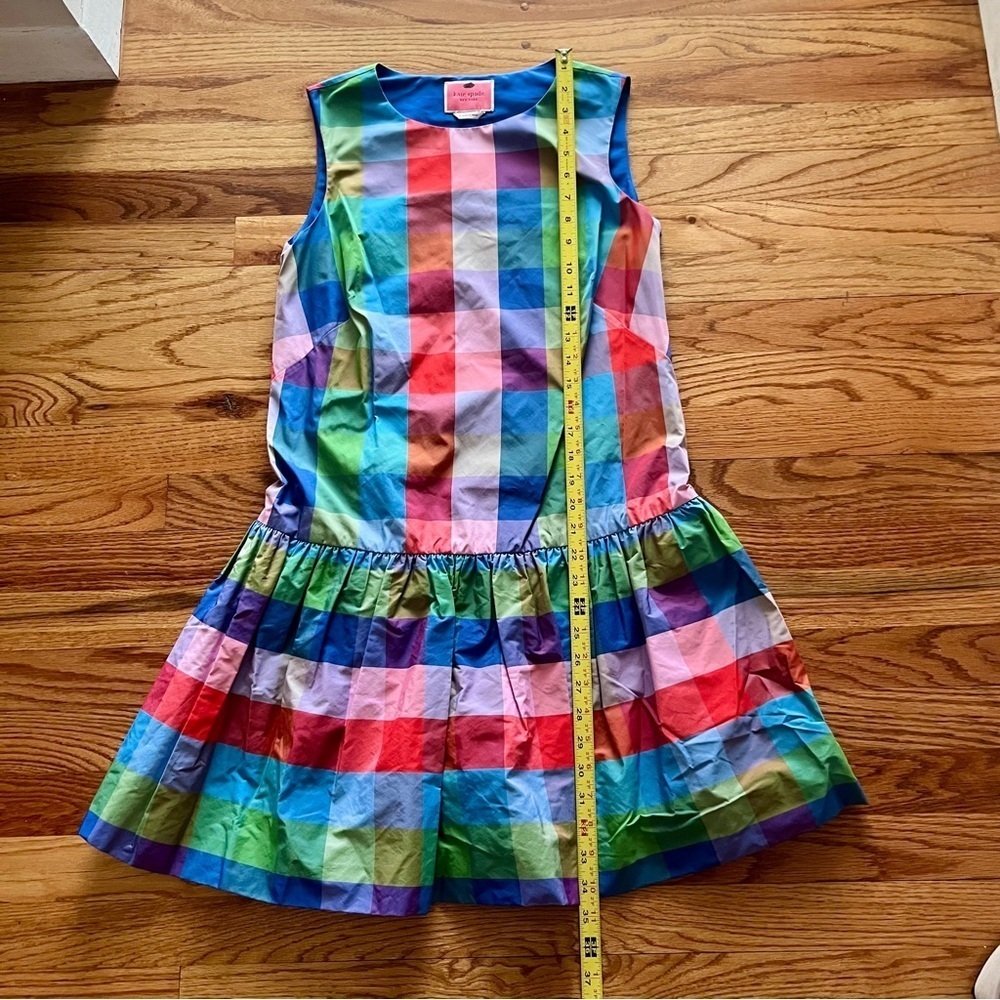 ♠️Kate Spade Madras Taffeta Shift Dress, Blue Multi-Color. Small. EUC - Picture 5 of 10